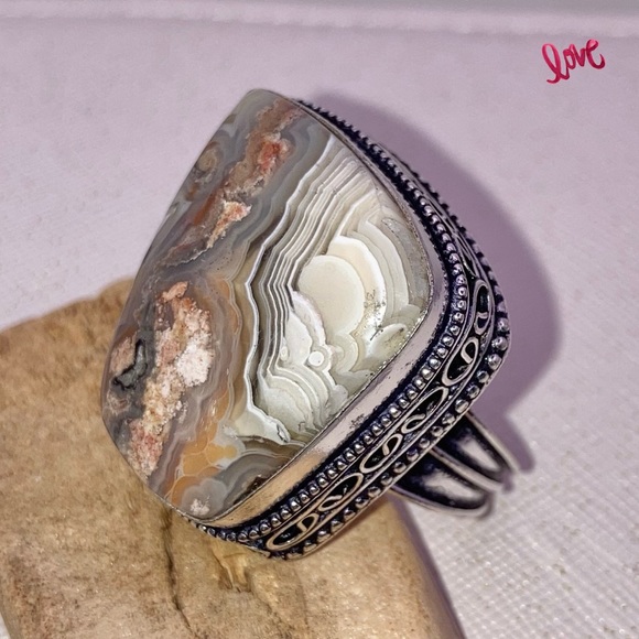 Captivating Crazy Laguna Lace Agate Gemstone Handmade Ring - Picture 10 of 14